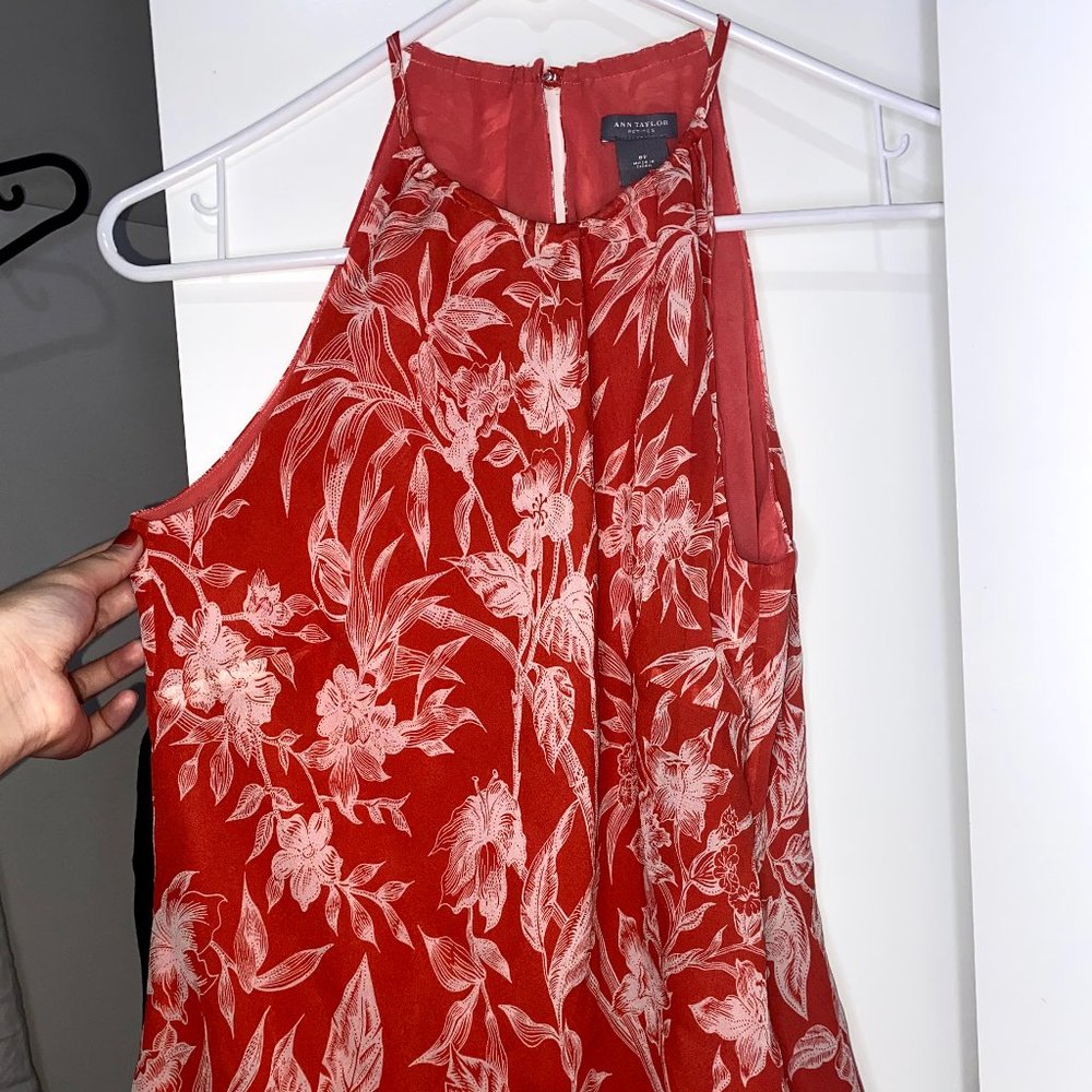 Ann Taylor Floral Red Silk Halter Tank Top Blouse
